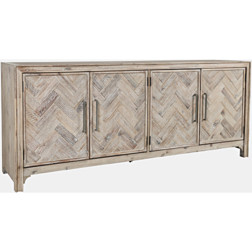 Gramercy 79" 4 Door Chevron Accent Cabinet in Brushed Grey Wash